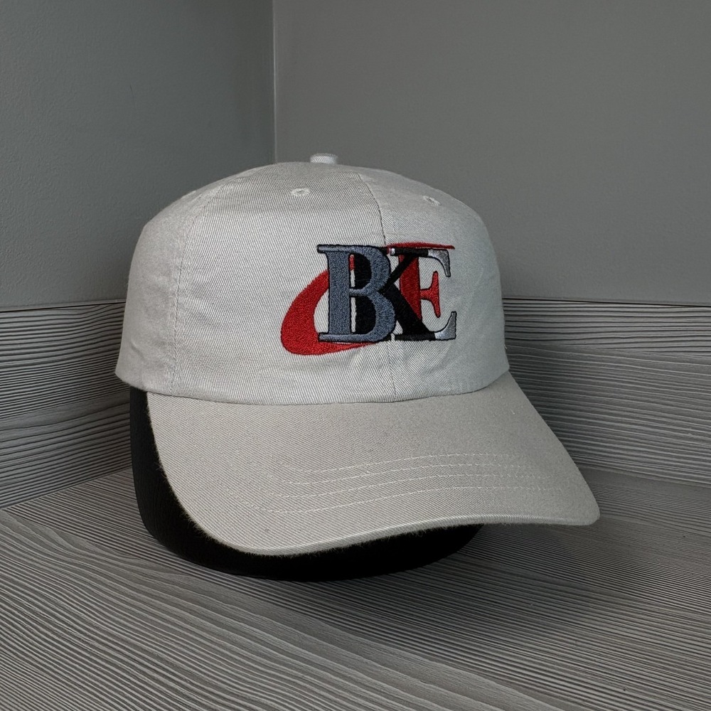 Vintage Y2K BKE Buckle Hat Embroidered Logo Gray Cream Cap Strapback Adjustable
